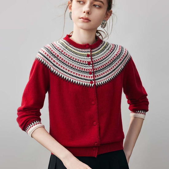 COMOBOCA 100% Cashmere Women's Fair Isle Button Front Cardigan