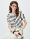 COMOBOCA Women's Striped Short Sleeve Knit Cardigan
