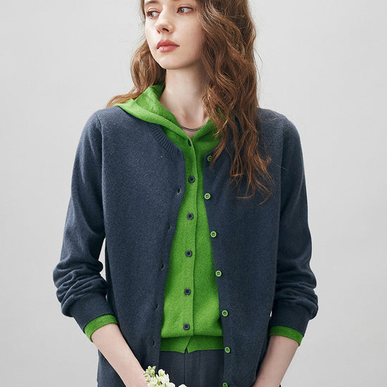 COMOBOCA Charcoal 100% Wool Women's Contrast Button Down Hoodie