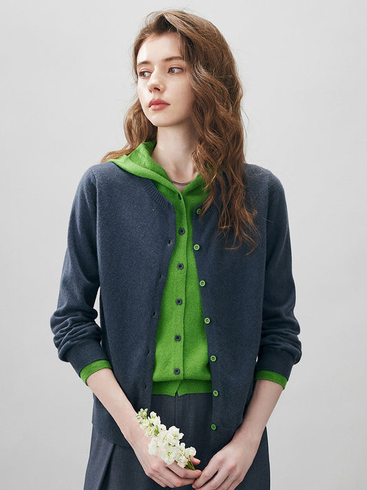 COMOBOCA Charcoal 100% Wool Women's Contrast Button Down Hoodie