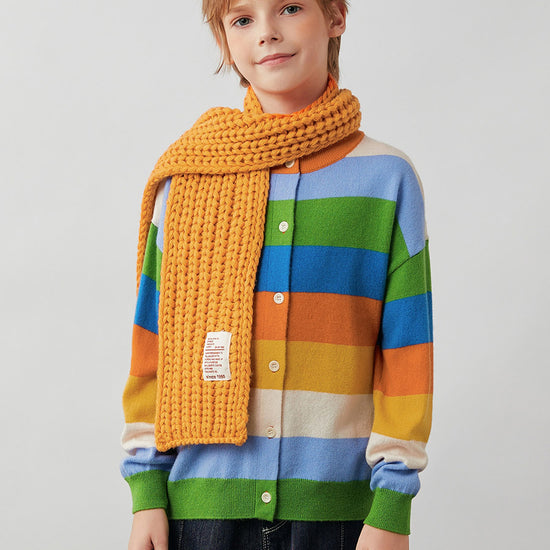 COMOBOCA Striped 100% Wool Kids' Colorful Striped Round Neck Cardigan