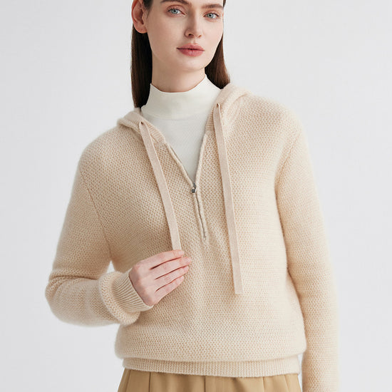 COMOBOCA 100% Cashmere Women's Half Zip Hoodie