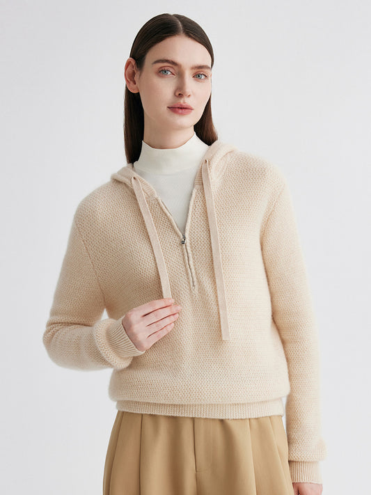 COMOBOCA 100% Cashmere Women's Half Zip Hoodie