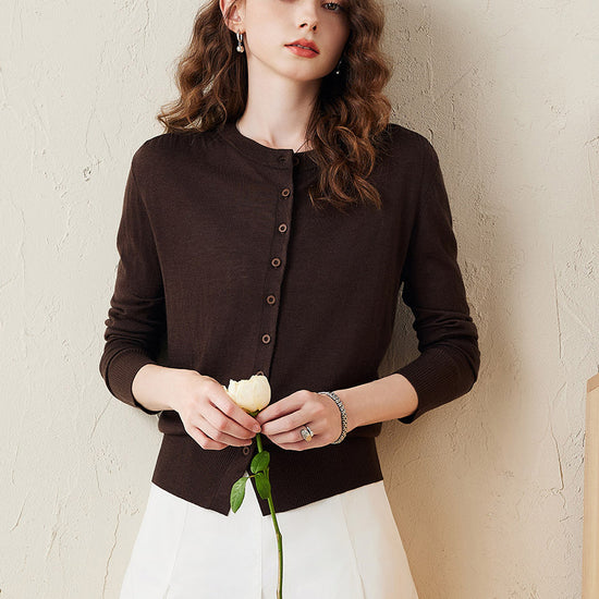 COMOBOCA Coffee Women's Classic Ribbed Button Up Cardigan