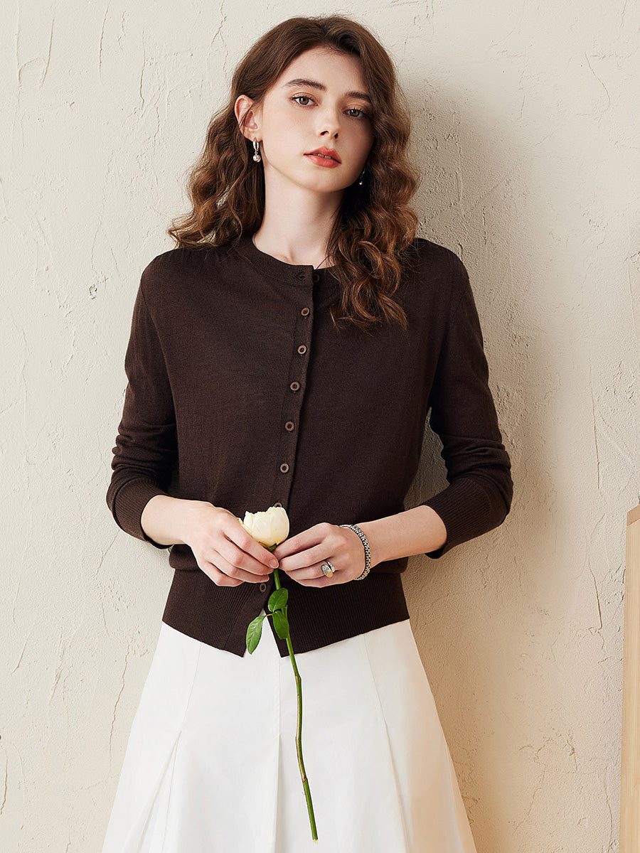 COMOBOCA Coffee Women's Classic Ribbed Button Up Cardigan