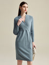COMOBOCA Light Blue 100% Cashmere Women's Knit V-Neck Midi Dress