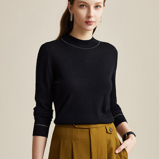 COMOBOCA Black 100% Wool Worsted Women's Elegant Sweater