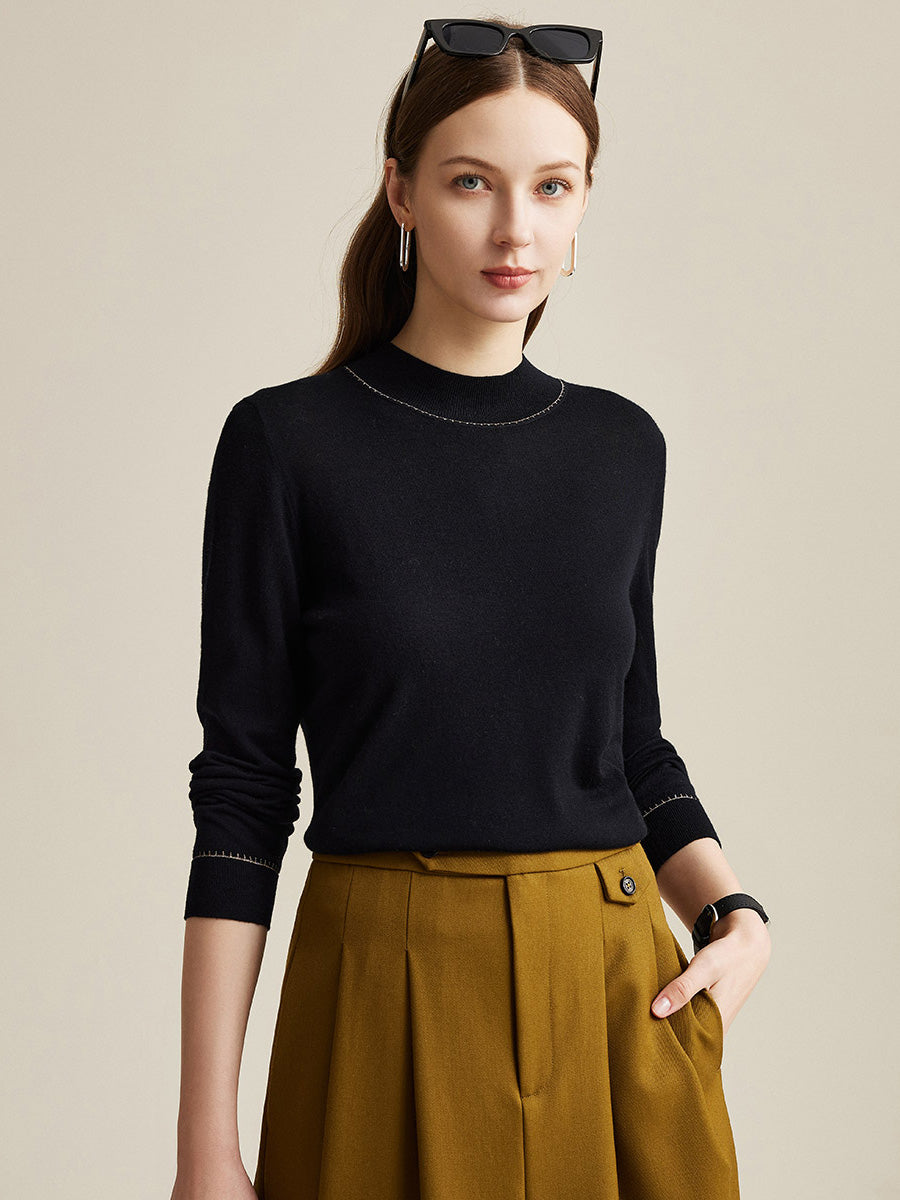 COMOBOCA Black 100% Wool Worsted Women's Elegant Sweater