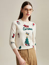 COMOBOCA 100% Cashmere Women's Christmas Embroidered Knit Sweater