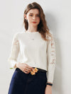 COMOBOCA Women's Lace Sleeve Round Neck Sweater