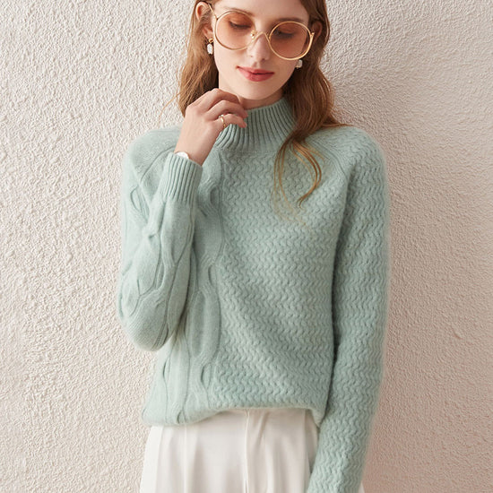 COMOBOCA 100% Cashmere Women's Mock Neck Knit Sweater