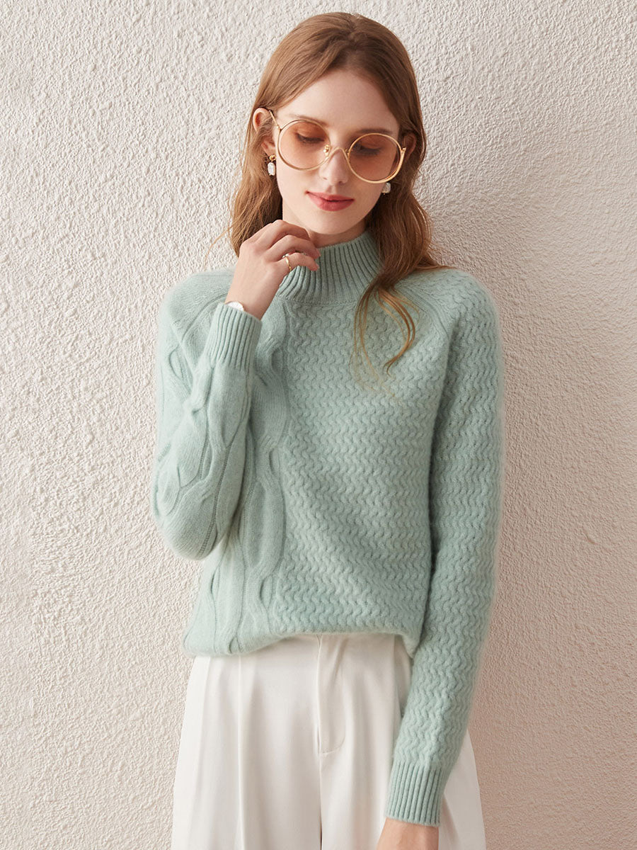 COMOBOCA 100% Cashmere Women's Mock Neck Knit Sweater