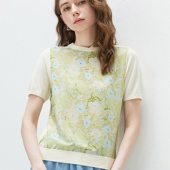 COMOBOCA Bright Green Women's Mixed Print Short Sleeve Knit Top