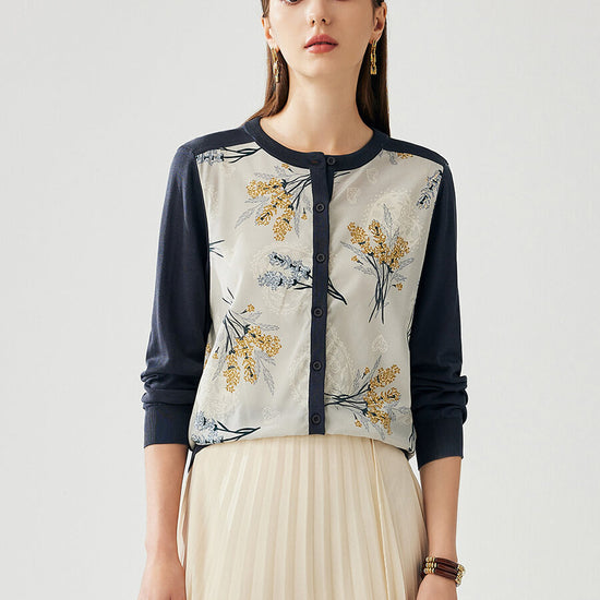 COMOBOCA Gray Women's Floral Ribbed Button-Up Cardigan