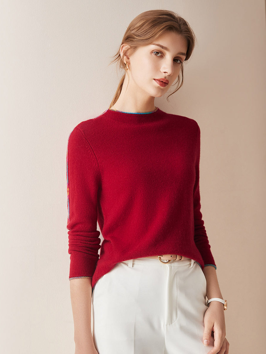COMOBOCA RED 100% Cashmere Women's Sweater with Built-in Collar