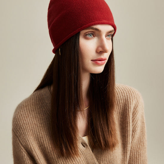 COMOBOCA Red 100% Cashmere Women's Slouchy Knit Beanie