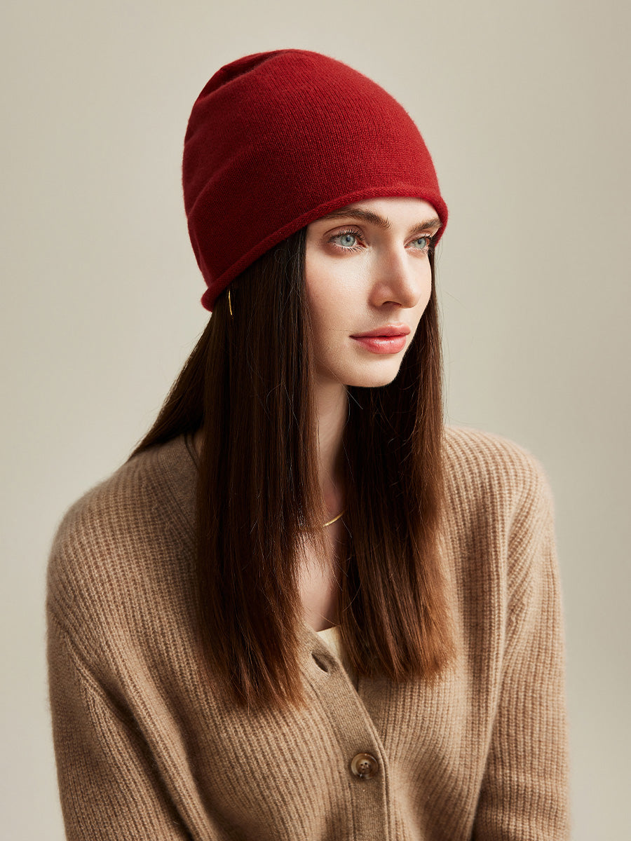 COMOBOCA Red 100% Cashmere Women's Slouchy Knit Beanie