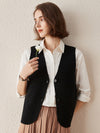 COMOBOCA Black 100% Wool Elegant Sleeveless Button-Up Vest