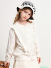 COMOBOCA WHITE 100% Wool Kids' Round Neck Heart Button Cardigan