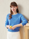 COMOBOCA Blue 100% Wool Women's Contrast Trim Knit Sweater