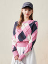 COMOBOCA 100% Wool Women's Argyle Pattern Knit Sweater