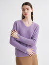 COMOBOCA 100% Cashmere Women's V-Neck Ribbed Knit Sweater
