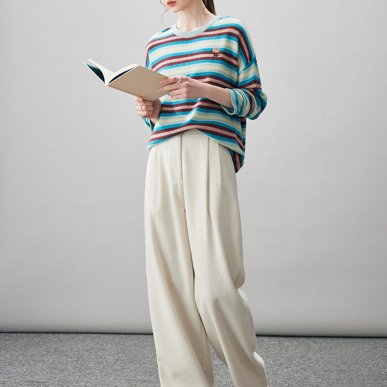 COMOBOCA 100% Cashmere Women's Striped Knit Sweater