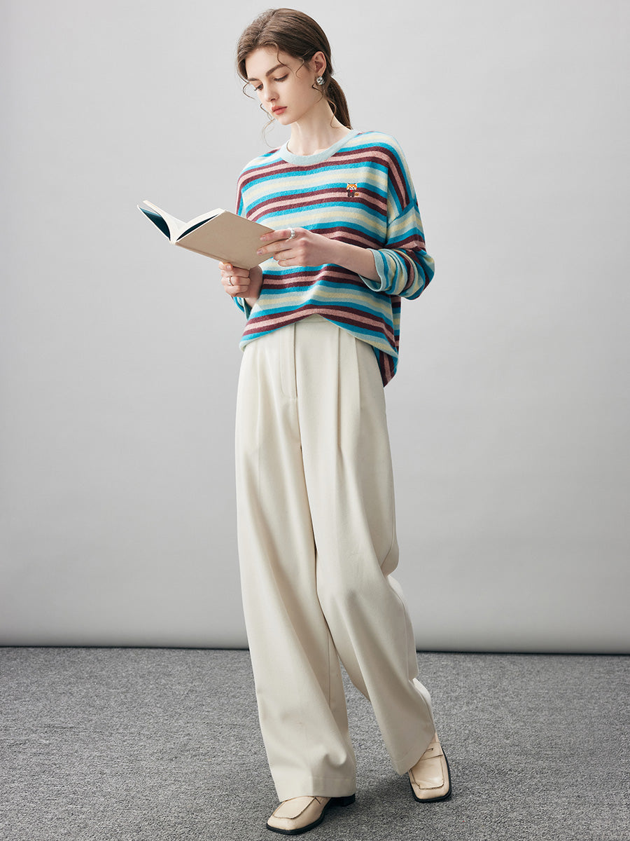 COMOBOCA 100% Cashmere Women's Striped Knit Sweater