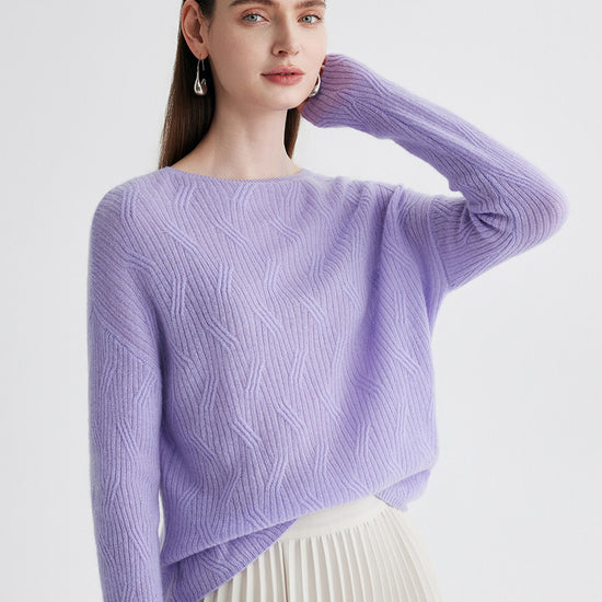 COMOBOCA 100% Cashmere Women's Geometric Wave Knit Sweater