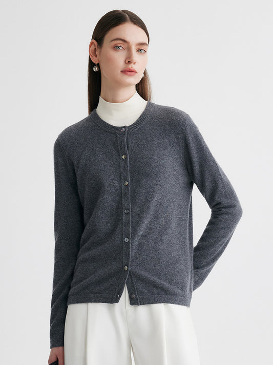 COMOBOCA Gray 100% Cashmere Women's Button-Up Cardigan