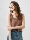 COMOBOCA Coffee Camel Women's Linen Versatile Basic Tank Top
