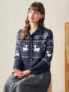 COMOBOCA 100% Wool Women's Reindeer Knit Cardigan