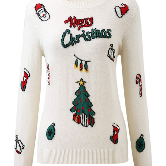 COMOBOCA 100% Cashmere Women's Christmas Embroidered Knit Sweater