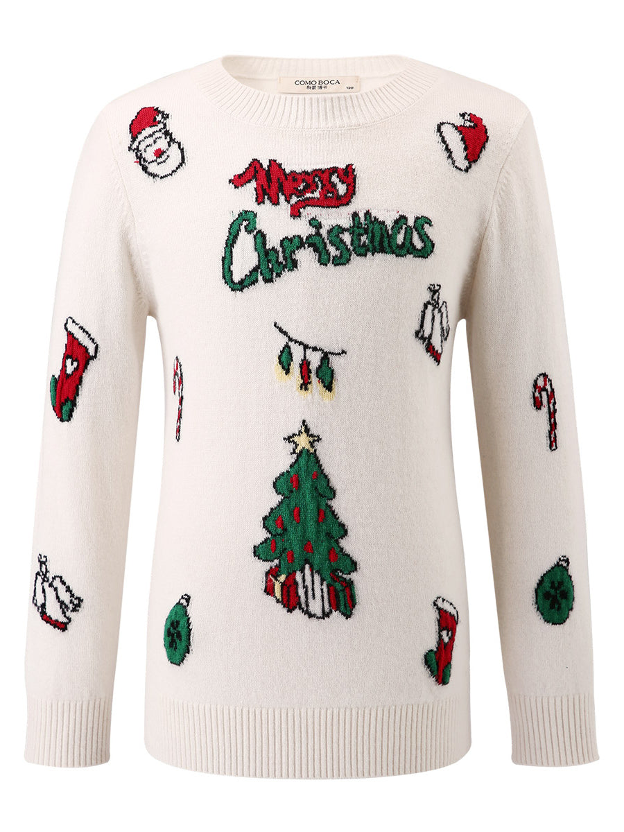 COMOBOCA 100% Wool Kids' Cozy Christmas Knit Sweater