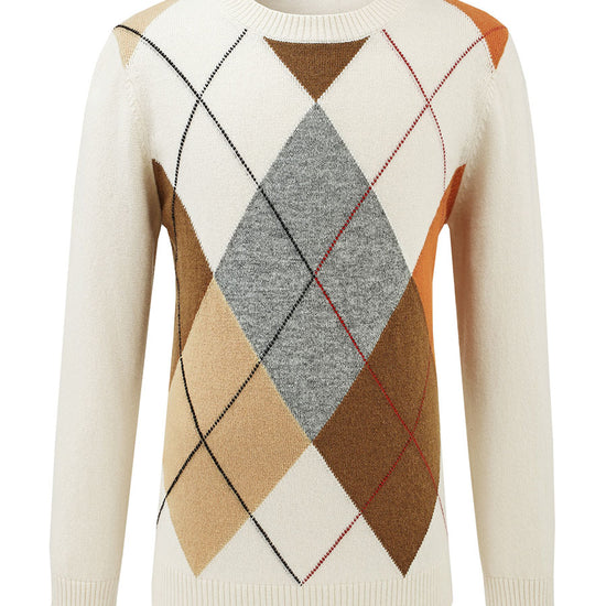 COMOBOCA 100% Wool Kids' Argyle Round Neck Sweater