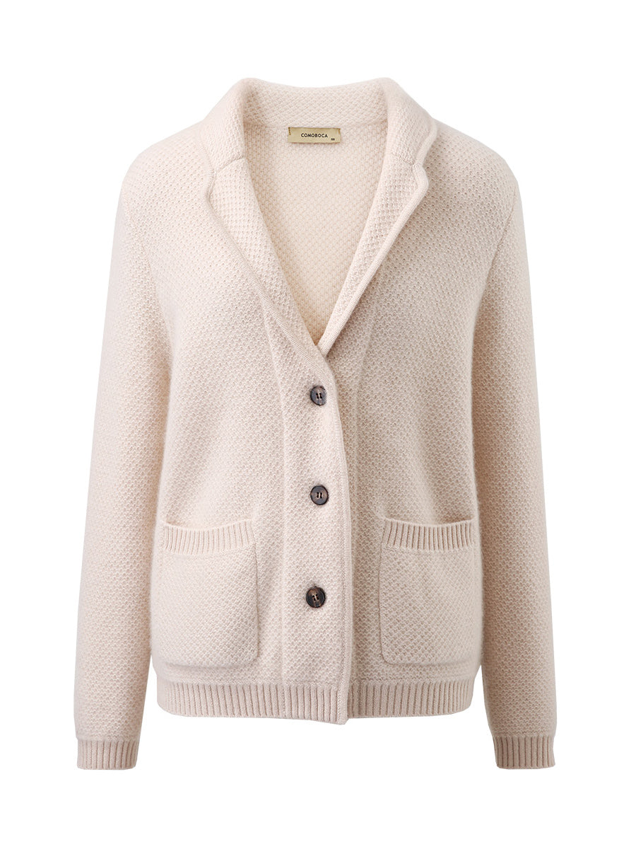 COMOBOCA 100% Cashmere Women's Blazer Collar Cardigan