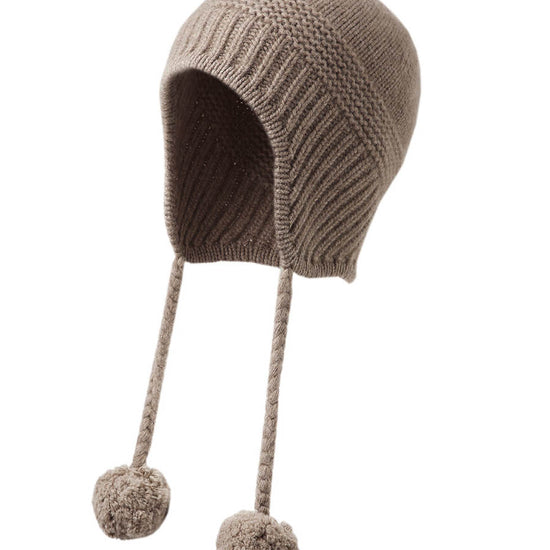 COMOBOCA Coffee Camel 100% Cashmere Women's Ear Flap Beanie with Pom-Poms