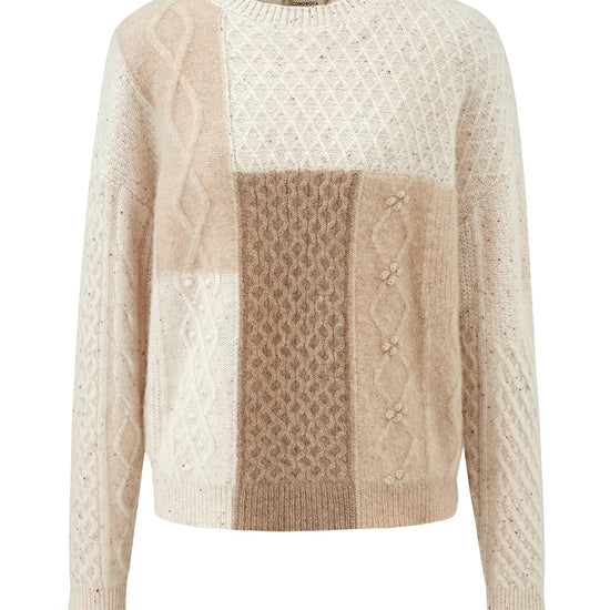 COMOBOCA 100% Cashmere Women's Patchwork Cable Knit Sweater