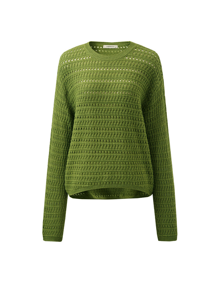 COMOBOCA 100% Wool Women's Soft Knit Lace Sweater