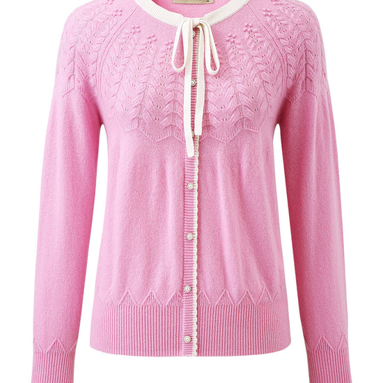 COMOBOCA 100% Cashmere Women's Faux Cardigan Sweater with Bow Tie