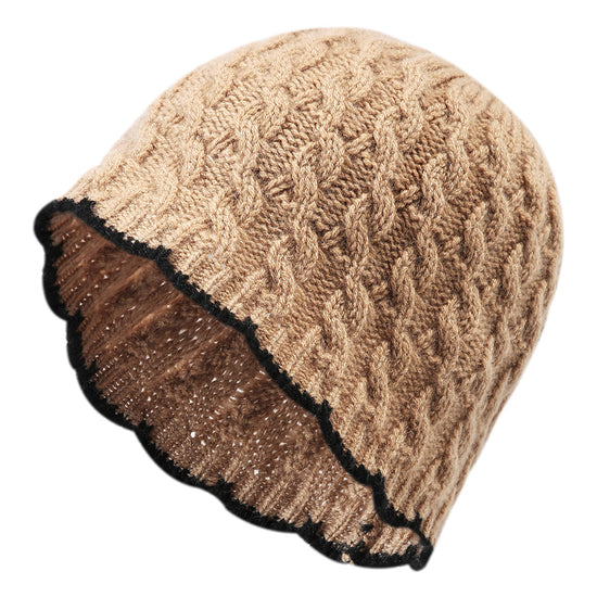 COMOBOCA Camel 100% Cashmere Women's Cable Knit Beanie