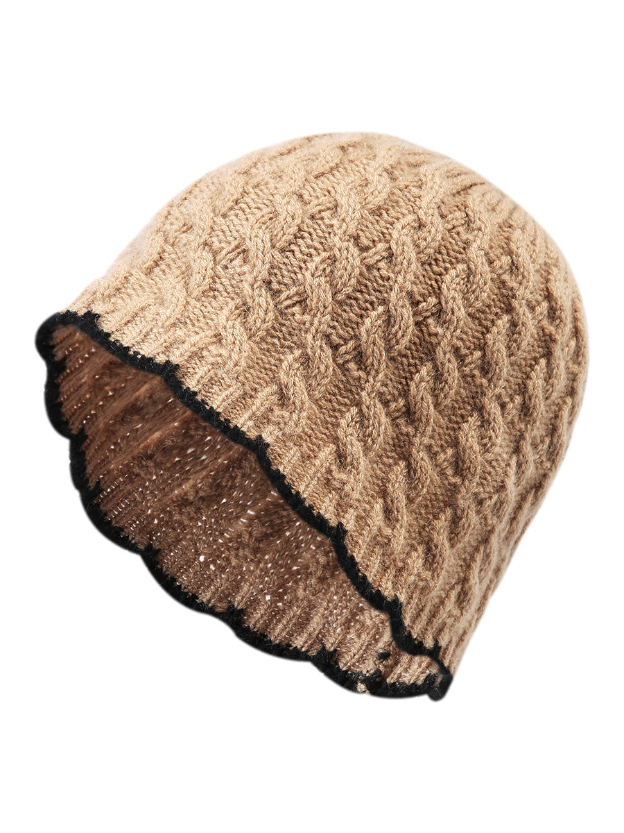 COMOBOCA Camel 100% Cashmere Women's Cable Knit Beanie