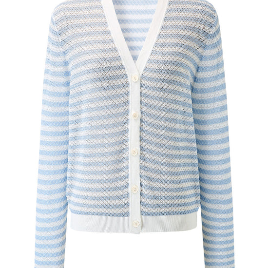 COMOBOCA Women's Striped Ribbed Cardigan