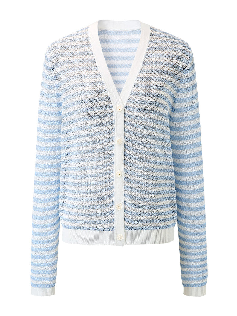 COMOBOCA Women's Striped Ribbed Cardigan