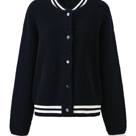 COMOBOCA 100% Wool Women's Striped Ribbing Jacket