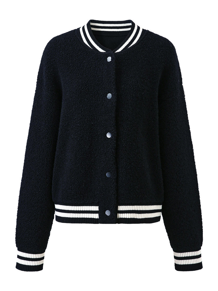 COMOBOCA 100% Wool Women's Striped Ribbing Jacket