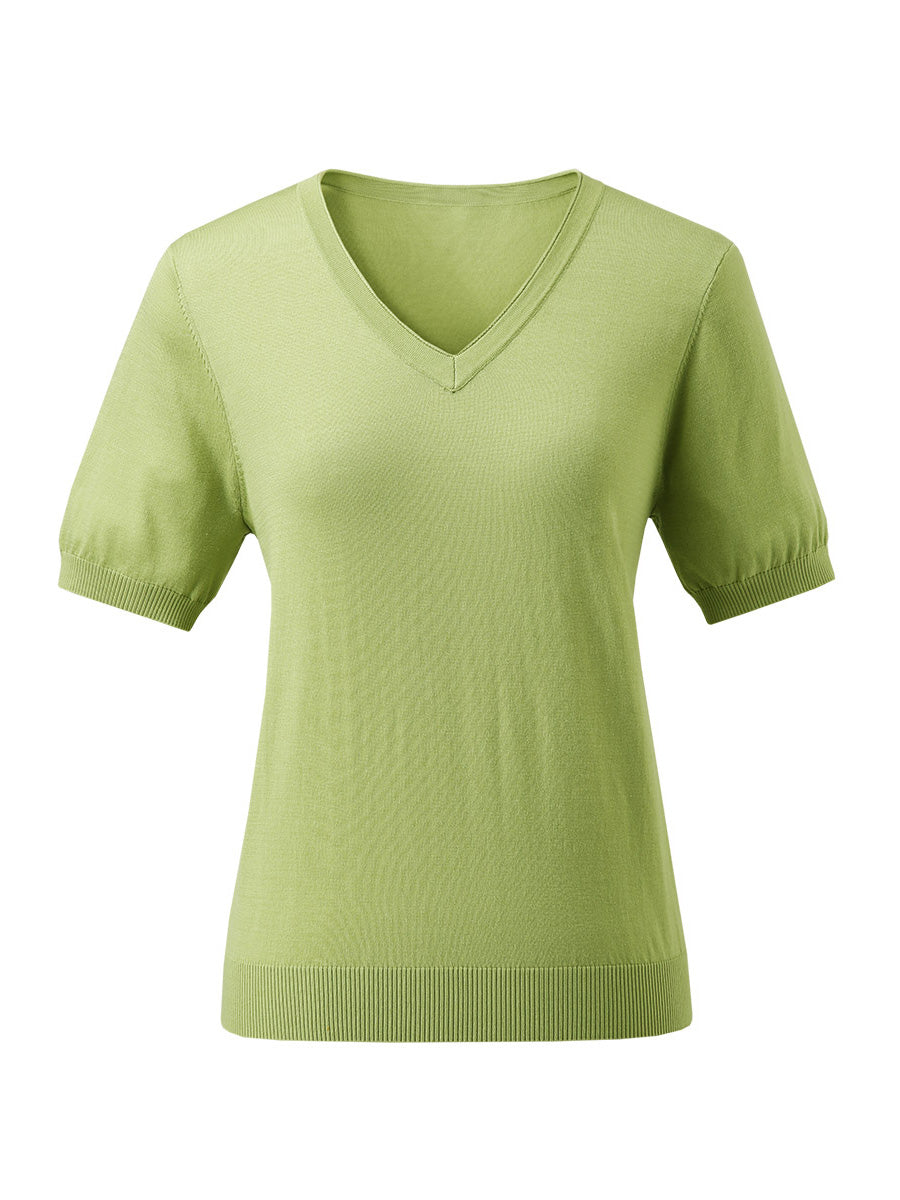 COMOBOCA Women's V-Neck Knit T-Shirt