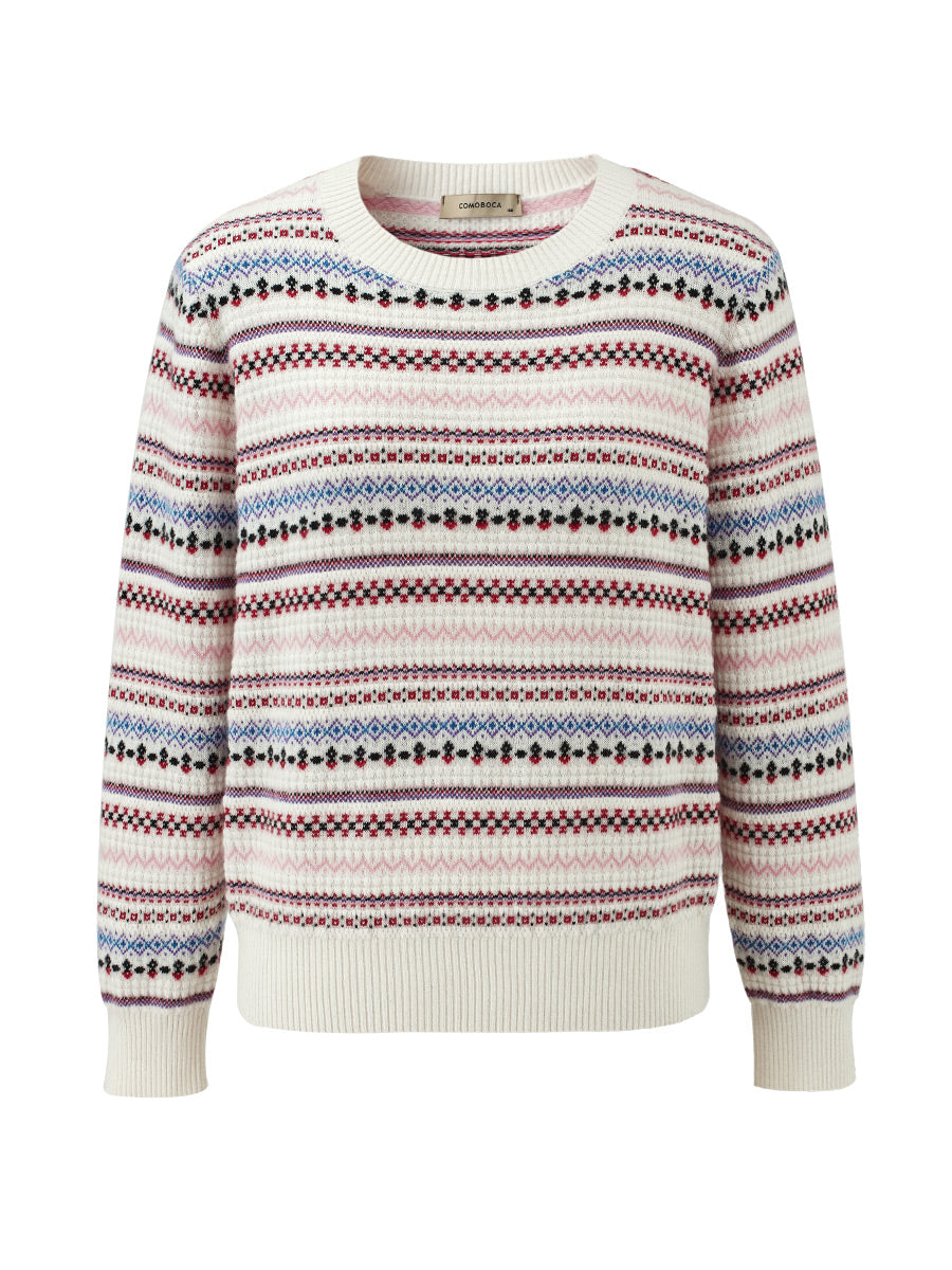 COMOBOCA 100% Cashmere Women's Fair Isle Round Neck Sweater