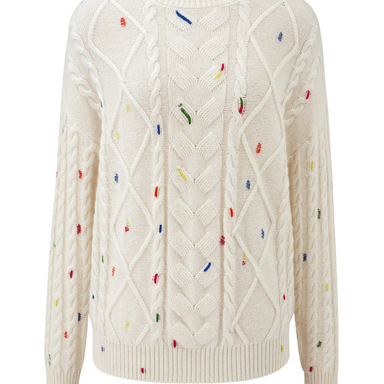 COMOBOCA 100% Cashmere Women's Cable Knit Colorful Accents Sweater