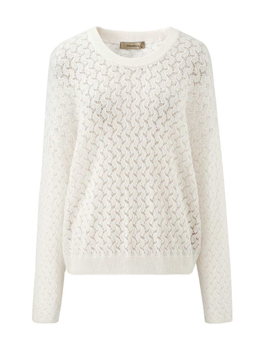 COMOBOCA 100% Cashmere Women's Openwork Round Neck Knit Sweater